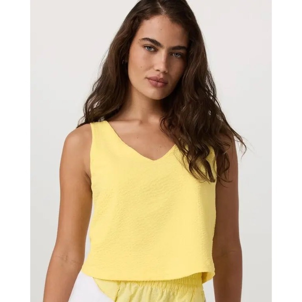 Vuori Sunray Cropped Tank Yellow V-Neck Textured Sleeveless Top size XL